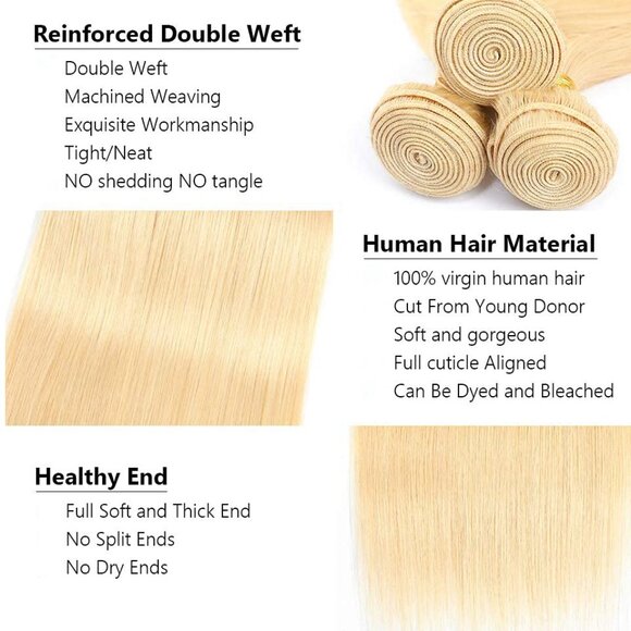 Honey Blonde Bundles Straight Bundles Human Hair Unprocessed  22 26 24 inches